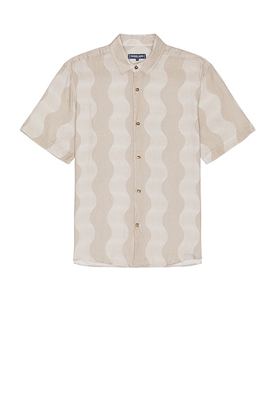 Frescobol Carioca Castro Cabana Stripe Linen Classic Shirt in Truffle