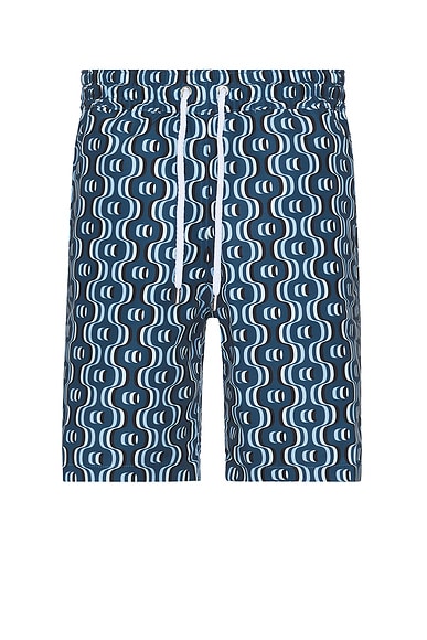 Frescobol Carioca Board Ipanema Camada Print Swim Shorts in Perennial Blue
