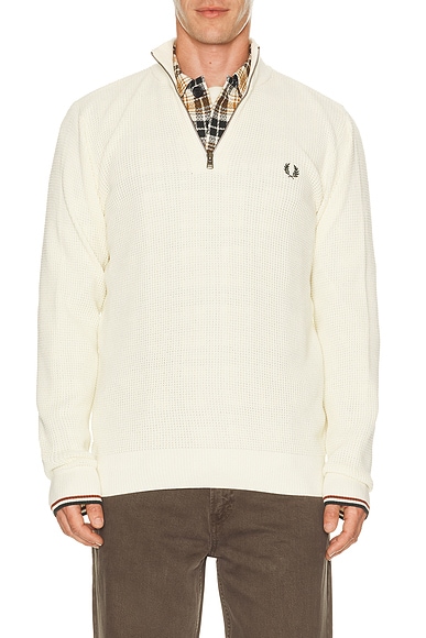 Fred Perry Waffle Stitch Half Zip Jumper in Ecru