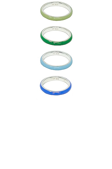 FRY POWERS The Cool Set of 4 Unicorn Rainbow Enamel Rings in Green