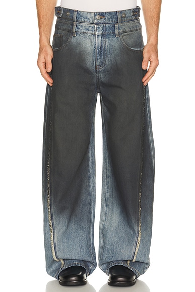 Double Waist Gradient Indigo Denim Trousers