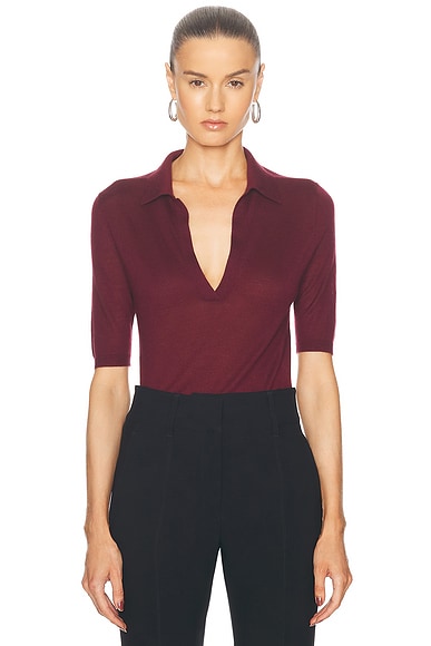 Gabriela Hearst Frank Polo Top in Bordeaux