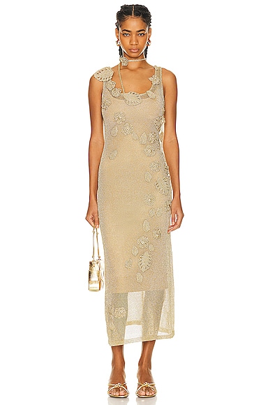 Cult Gaia Pemma Knit Crochet Coverup Dress in Gold