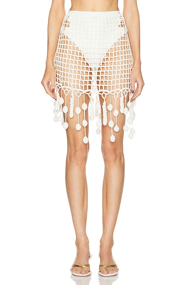 Cult Gaia Moki Crochet Coverup Skirt in Off White
