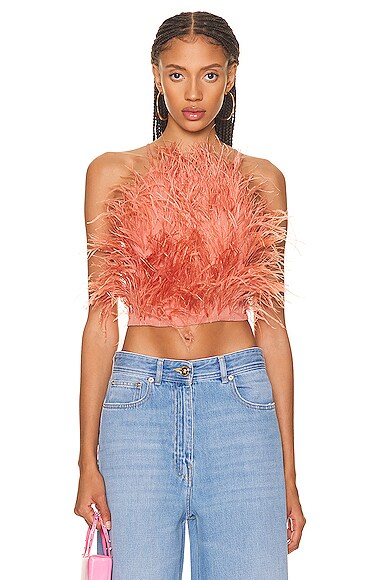 Cult Gaia Joey Open-back Feathered Crepe De Chine Top In Jaipur