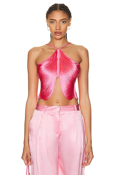 Cult Gaia Quella Metallic Fringe Halter Top In Sangria