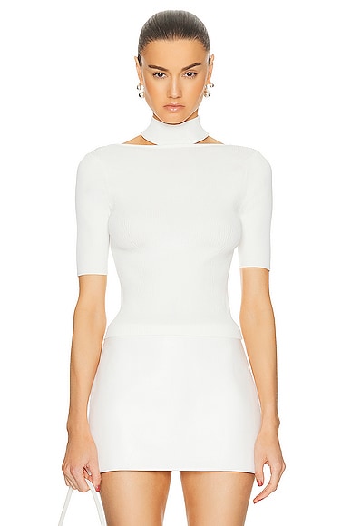 Cult Gaia Brianna Short Sleeve Knit Top in Off White