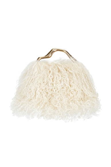 Cult Gaia Solene Mini Top Handle Bag in Natural Shearling