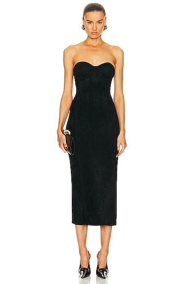 Shop Galvan Titania Velvet Bustier Dress In Black