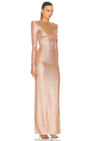 Shop Galvan Frieze Long Sleeve Dress In Copper