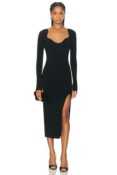 self portrait Mesh Rhinestone Midi Dress in Black FWRD
