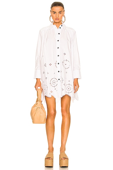 Ganni Broderie Anglaise Dress in White