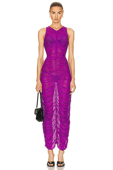 Printed Mesh Ruched Dress