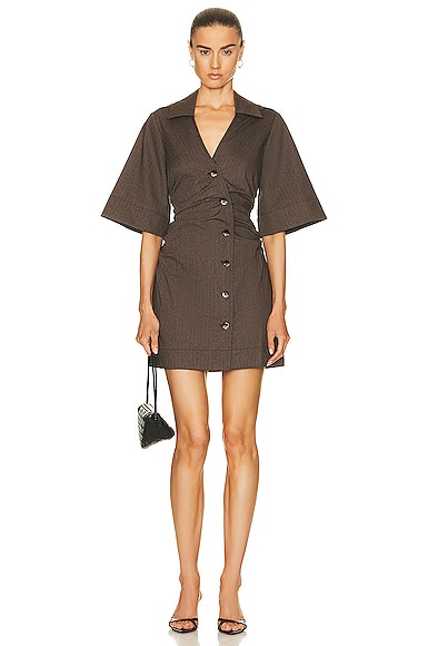 Drapey Suiting Gathered Mini Dress in Brown