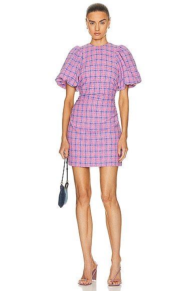 Ganni Check Suiting Mini Dress in Wild Orchid