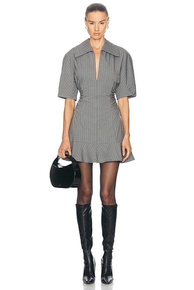 Ganni Short Sleeve Mini Dress in Mirage Grey