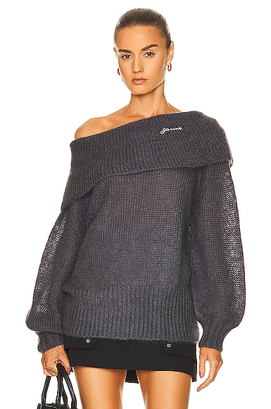Ganni Open Mohair Sweater in Charcoal