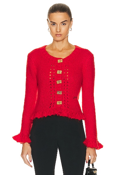 Ganni Mohair Cardigan in Red