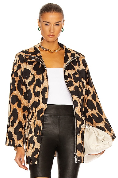Ganni Linen Canvas Jacket in Maxi Leopard | FWRD