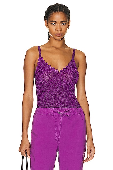 Ganni Metallic Strap Top in Sparkling Grape | FWRD