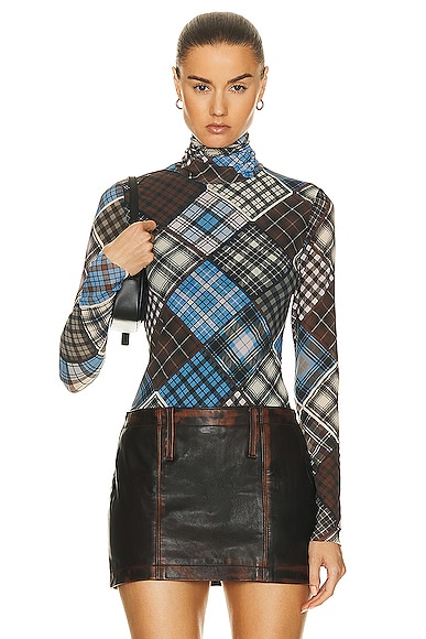 Red & Blue Plaid Turtleneck Top main image 1