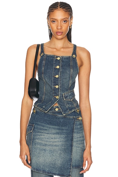 Ganni Denim Tank Top in Mid Blue Vintage
