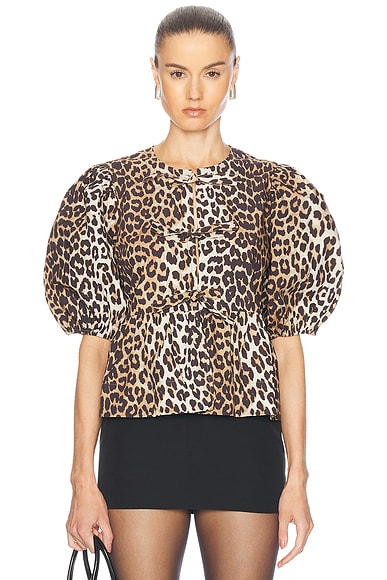 Ganni Peplum Top in Leopard