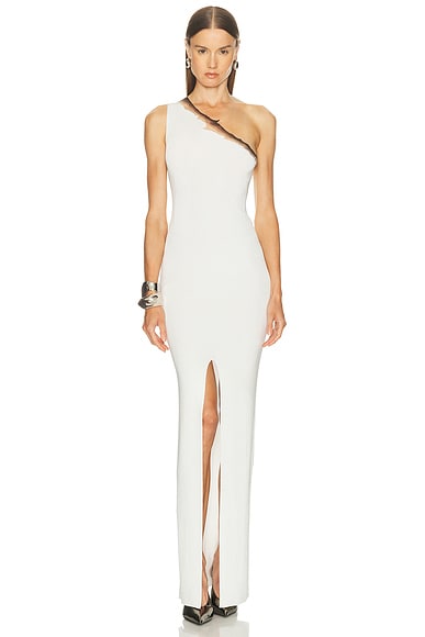 Grace Ling Flame One Shoulder Maxi Dress in White Marshmallow