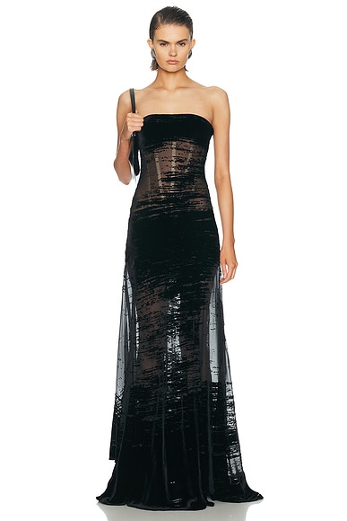 Grace Ling Corseted Glitch Gown in Black Sheer