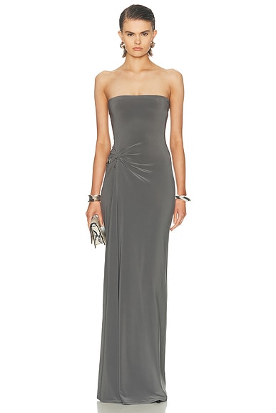 Grace Ling Relic Charms Strapless Maxi Dress in Grey