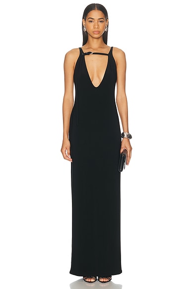 Grace Ling Belted Maxi Pillar Dress in Black