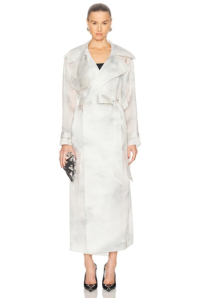 Grace Ling Silk Organza Spring Trench in Ash White