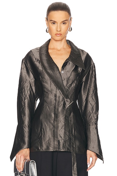 Grace Ling Oversized Crinkled Claw Loop Shirt in Grey