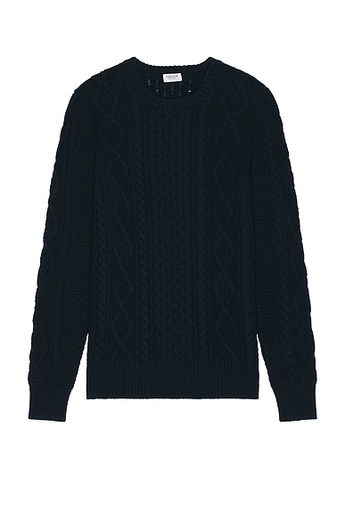 Ghiaia Cashmere Wool Cable Knit Pescatore Sweater in Blue