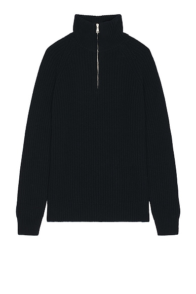 Ghiaia Cashmere Virgin Wool Barracuda Quarter Zip in Navy