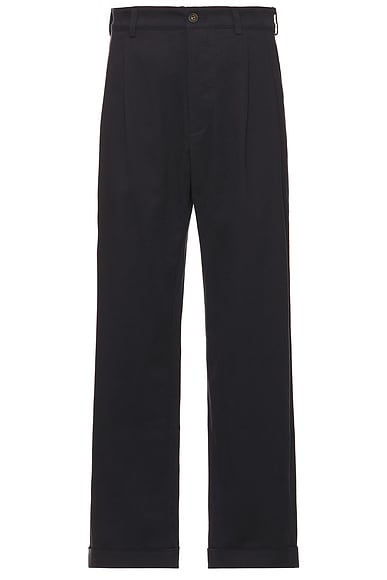 Ghiaia Cashmere Chino Double Pleated Pants in Navy