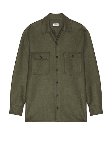 Ghiaia Cashmere Virgin Wool Working Shirt in Military Green