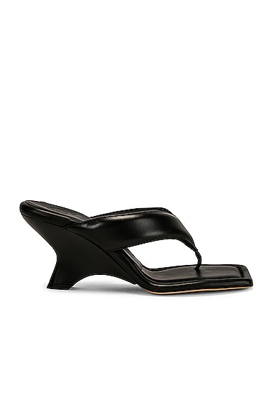GIA BORGHINI Leather Thong Wedge Sandal in Black