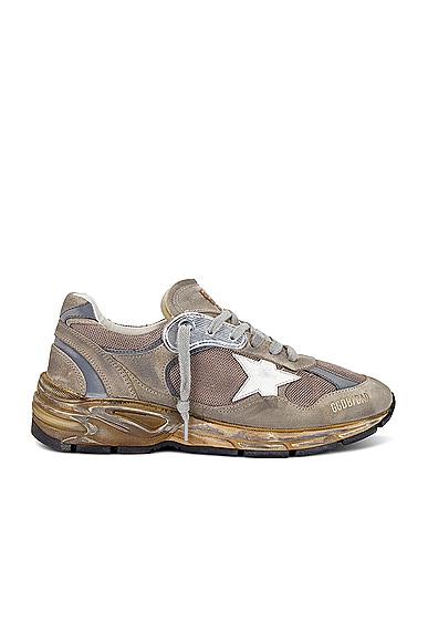 Golden Goose Running Dad Suede Leather Star in Taupe, Silver, & White