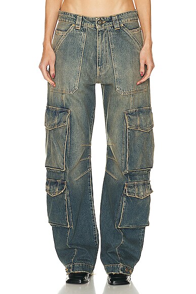 Golden Goose Blue Washed Denim Cargo Jeans In Blue