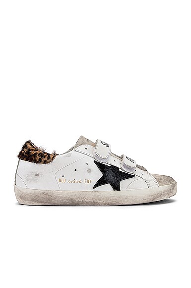 golden goose white leopard pony old school sneakers