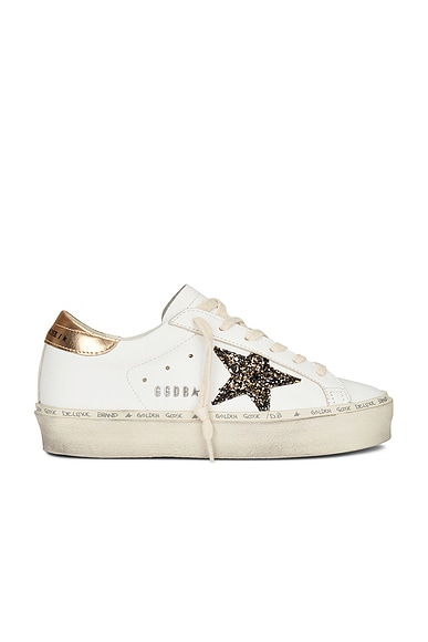 Golden Goose Hi Star Sneaker in White, Black Gold, & Gold