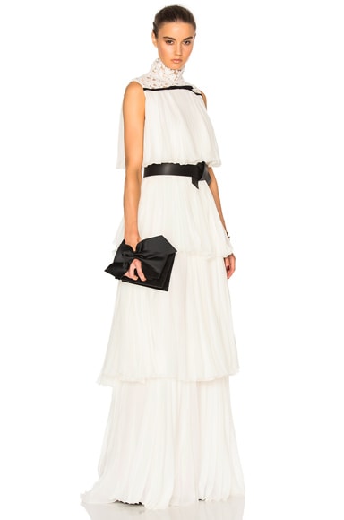 Pleated Georgette Tiered Gown