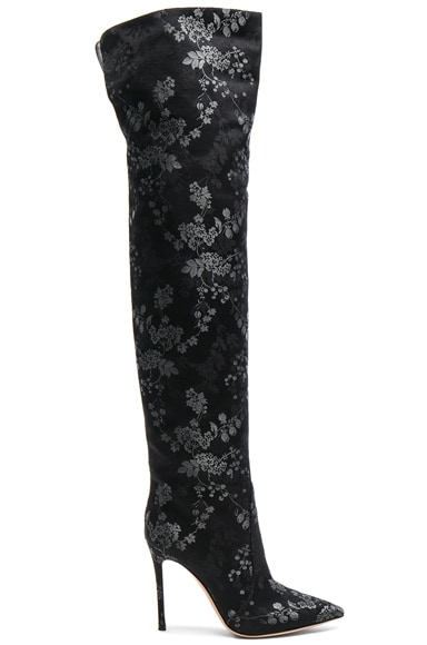 Embroidered Silk Rennes Thigh High Boots