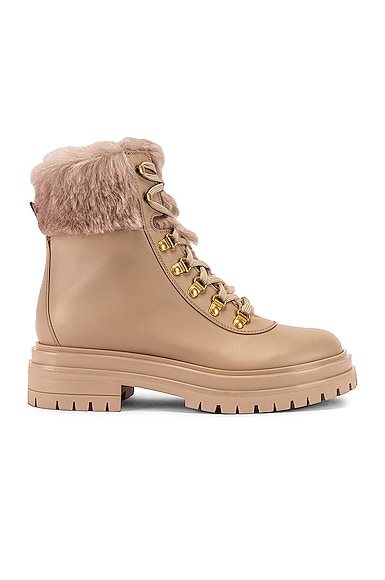 Gianvito Rossi Alaska Lace Up Flat Boots in Beige