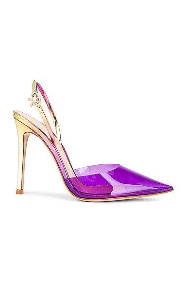 Gianvito Rossi Ribbon D'Orsay Plexi Heels in Violet & Sunset | FWRD