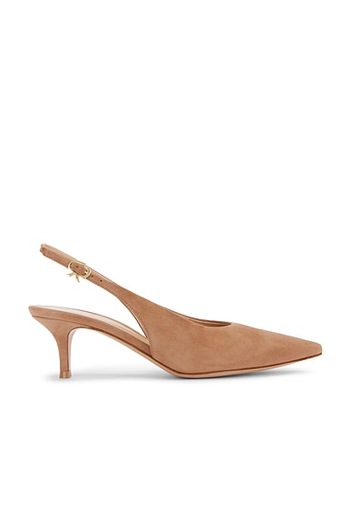 Gianvito Rossi Camoscio Slingback Kitten Heel in Praline