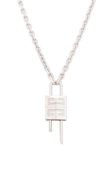 Shop Givenchy Lock Small Silverly Necklace In Silvery