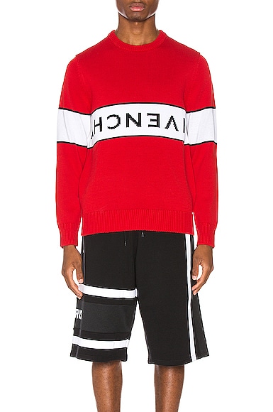 Click to view more detailed imagery on our partner's website Givenchy Upside-Down Logo Intarsia Jumper In Red & White