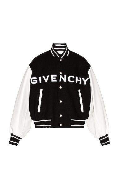 Givenchy Wool & Leather Varsity Jacket in Black,White